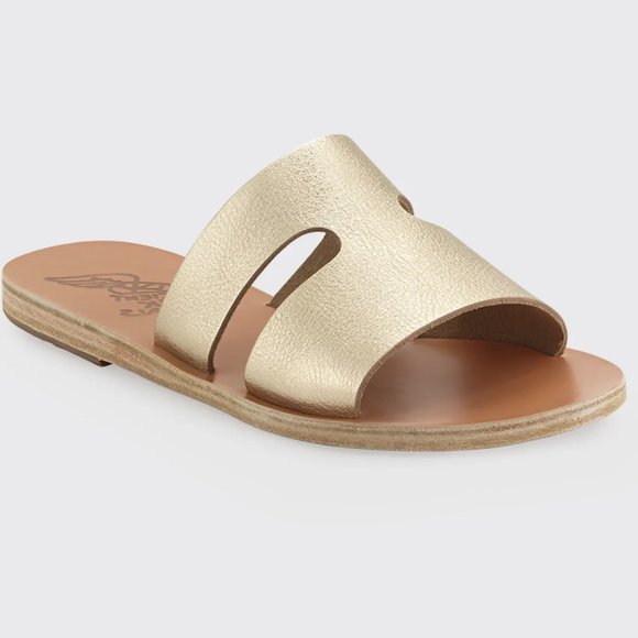 ANCIENT GREEK SANDALS Apteros Gold Cutout Leather Flat Slide Sandals Size 38/ 8 - Picture 1 of 14